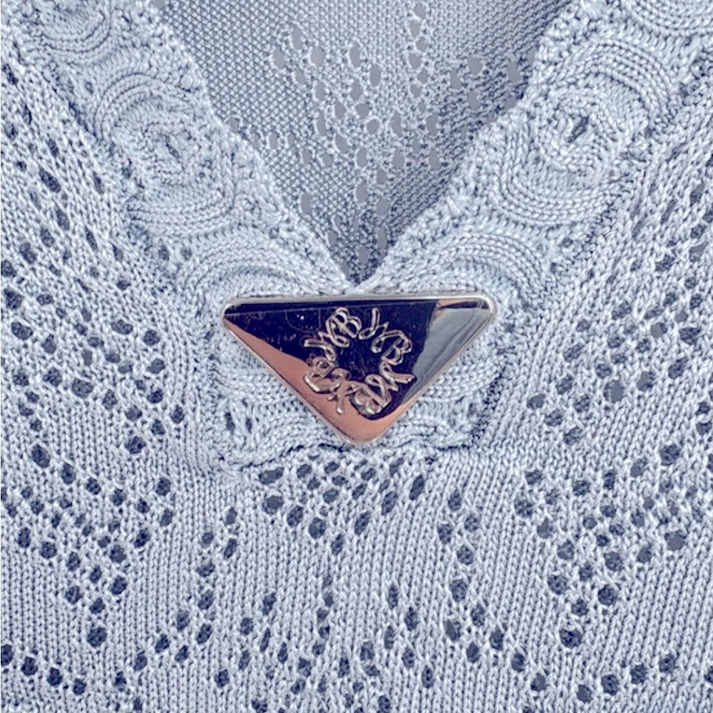 White House Black Market Pointelle Stitch 3/4 Sleeve Sweater M Blue - Picture 10 of 14